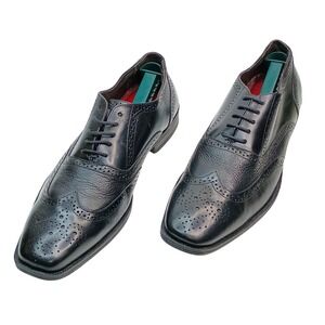 Belvedere Ryan Mens 11D Wingtip Oxford Shoes Black Leather Brogue Made in Brazil